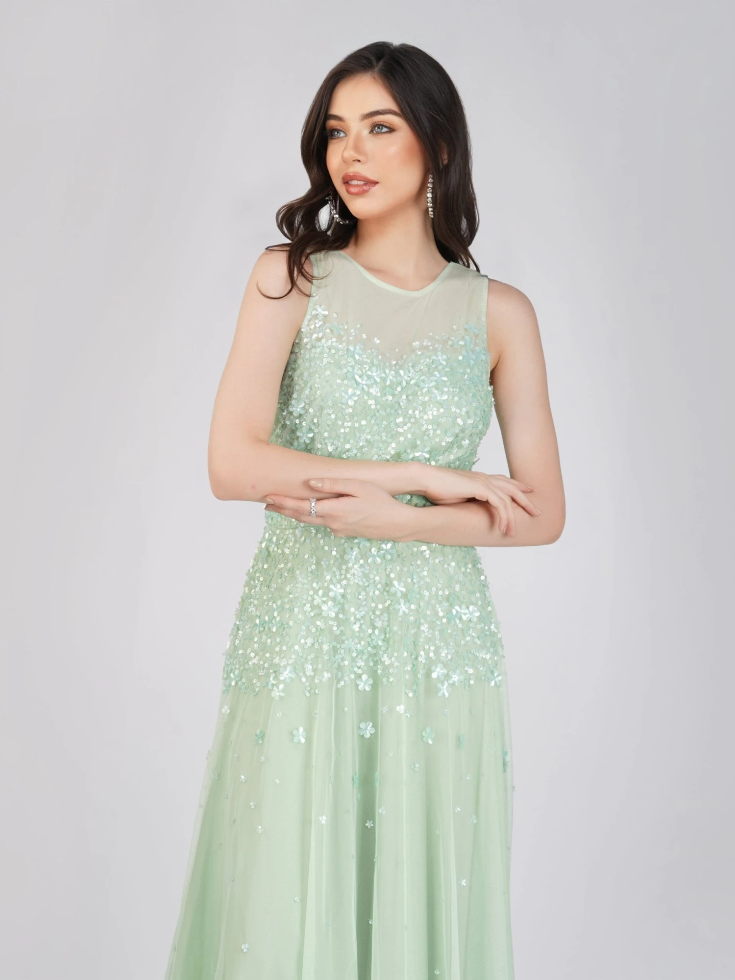 Lilith Floral Embellished Maxi Dress In Mint 4 Lilith Floral Embellished Maxi Dress In Mint - Image 3