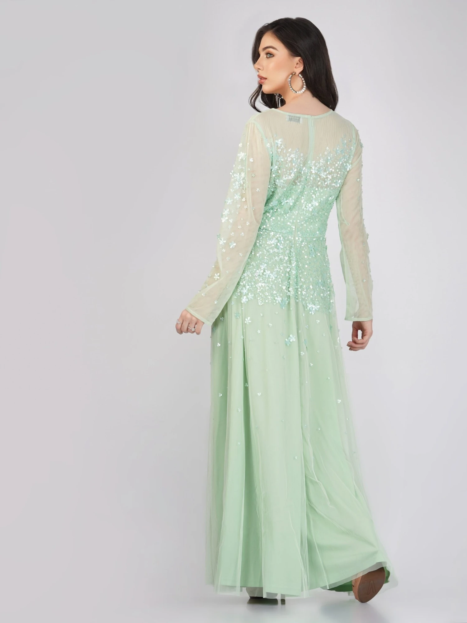 Luciene Long Sleeve Embellished Maxi Dress In Mint 5 Luciene Long Sleeve Embellished Maxi Dress In Mint - Image 3