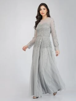 Luciene Long Sleeve Embellished Maxi Dress In Grey 9 Luciene Long Sleeve Embellished Maxi Dress In Grey -Tulle Clothing FairyTaleDresses 38