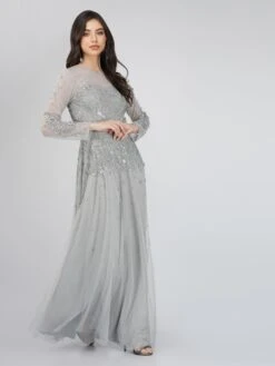 Luciene Long Sleeve Embellished Maxi Dress In Grey 11 Luciene Long Sleeve Embellished Maxi Dress In Grey -Tulle Clothing FairyTaleDresses 39