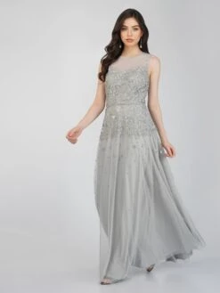 Lilith Floral Embellished Maxi Dress In Grey -Tulle Clothing FairyTaleDresses 43