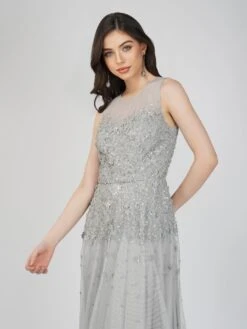 Lilith Floral Embellished Maxi Dress In Grey -Tulle Clothing FairyTaleDresses 45