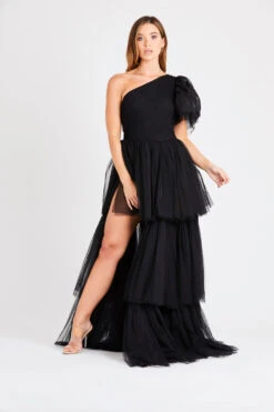 Rowan One Shoulder Tulle Gown -Tulle Clothing INN6517BLK 1