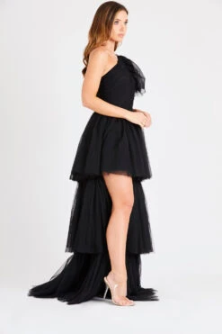 Rowan One Shoulder Tulle Gown -Tulle Clothing INN6517BLK 4