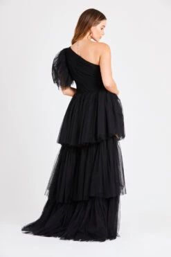Rowan One Shoulder Tulle Gown -Tulle Clothing INN6517BLK 5