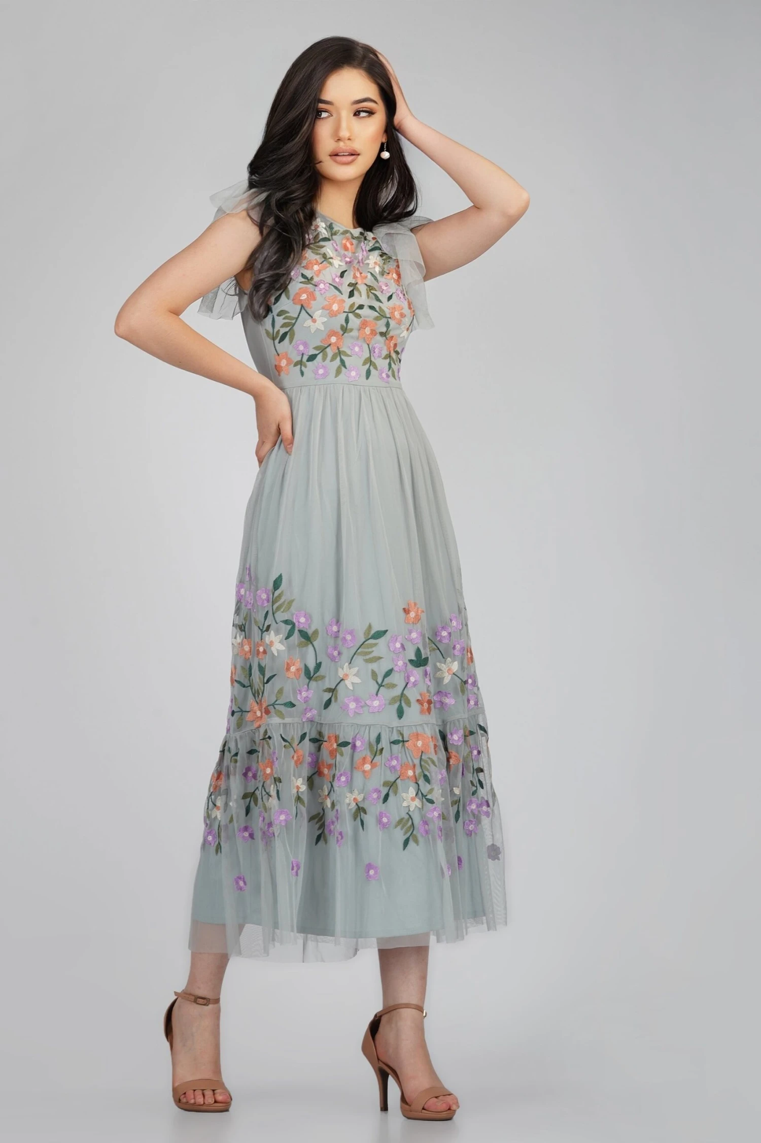 Iris Dusty Blue Embroidered Dress 6 Iris Dusty Blue Embroidered Dress - Image 4