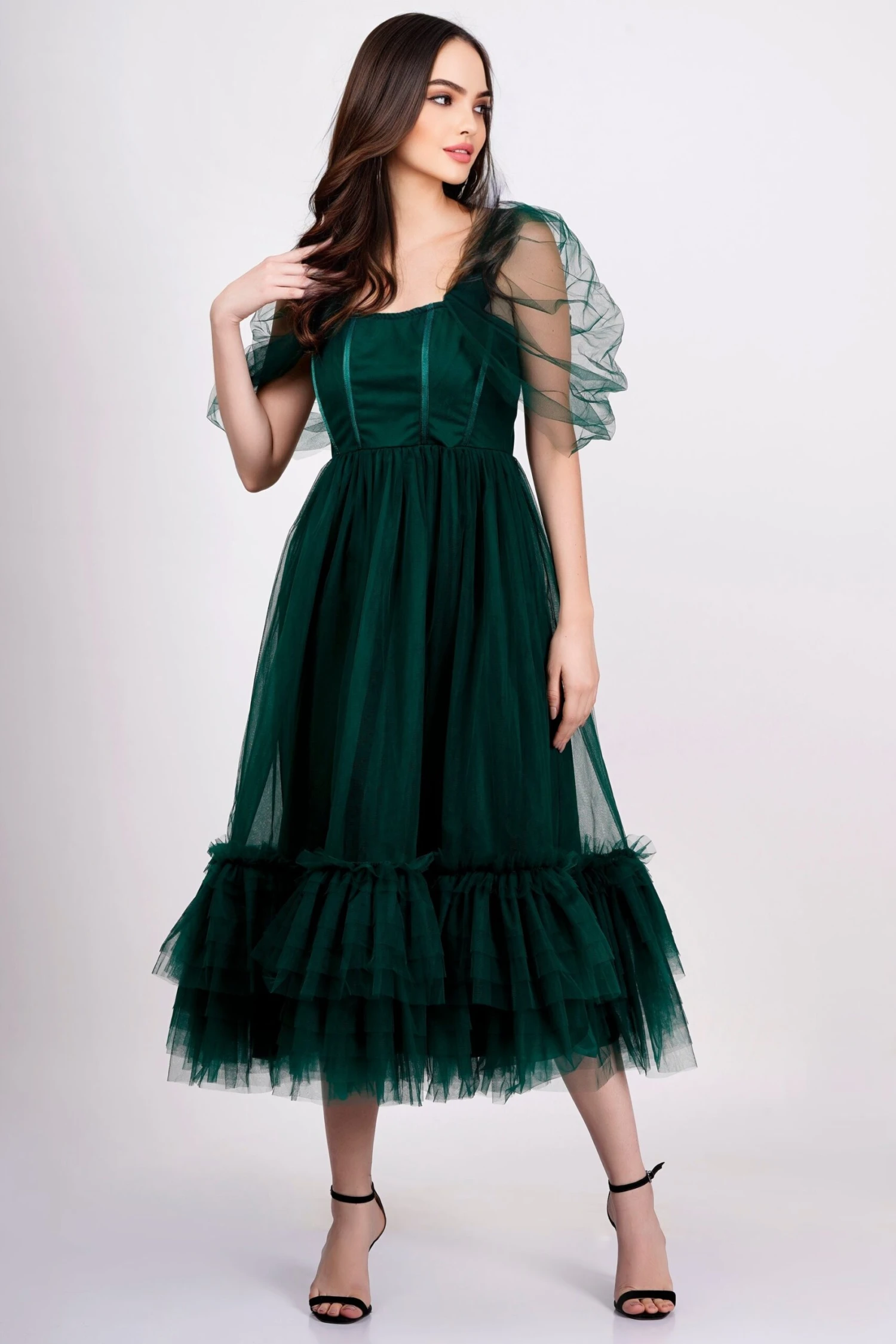 Jayne Emerald Green Tulle Midi Dress 4 Jayne Emerald Green Tulle Midi Dress - Image 2