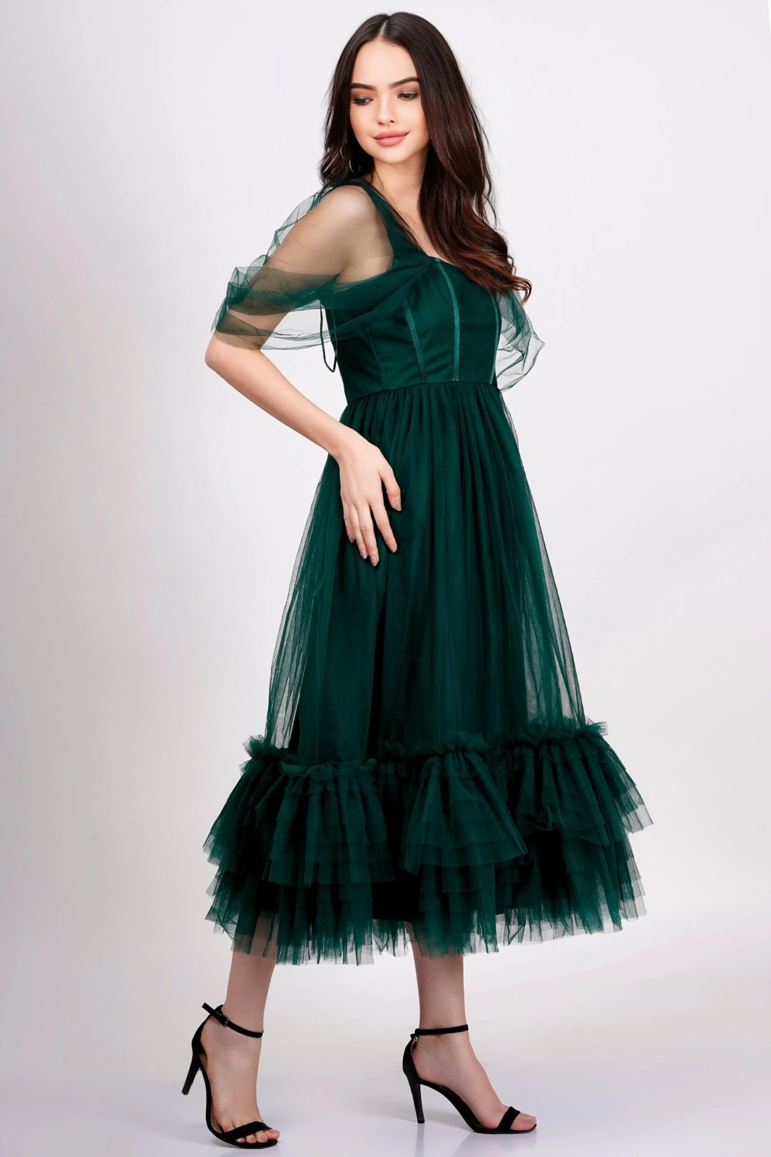 Jayne Emerald Green Tulle Midi Dress 5 Jayne Emerald Green Tulle Midi Dress - Image 3