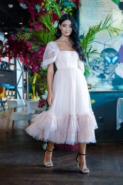 Jayne Nude Tulle Midi Dress