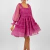 Jessica Tulle Smock Mini Dress In Vivid Purple -Tulle Clothing JessicaVividPurple 1 cut