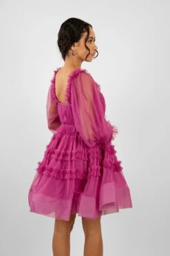 Jessica Tulle Smock Mini Dress In Vivid Purple -Tulle Clothing JessicaVividPurple 4