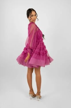 Jessica Tulle Smock Mini Dress In Vivid Purple -Tulle Clothing JessicaVividPurple 5