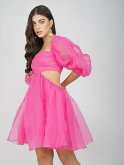 Katja Bright Pink Puff Sleeve Dress -Tulle Clothing KatjaMini 4