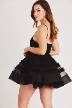Bethan Structured Tulle Mini Dress In Black -Tulle Clothing LACE BEADS 1011