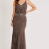 Keeva Stone Grey Bridesmaid Maxi Dress -Tulle Clothing LACE BEADS 1181