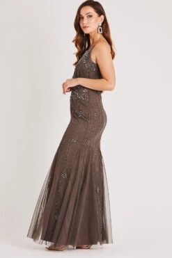 Keeva Stone Grey Bridesmaid Maxi Dress 13 Keeva Stone Grey Bridesmaid Maxi Dress -Tulle Clothing LACE BEADS 1195