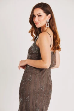 Keeva Stone Grey Bridesmaid Maxi Dress 14 Keeva Stone Grey Bridesmaid Maxi Dress -Tulle Clothing LACE BEADS 1199