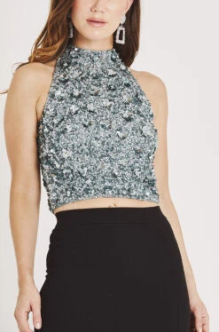 Gui Beaded Top In Teal -Tulle Clothing LACE BEADS 2072