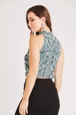 Gui Beaded Top In Teal -Tulle Clothing LACE BEADS 2087