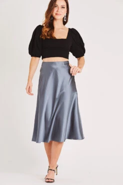Sophie Grey Satin Skirt -Tulle Clothing LACE BEADS 2127