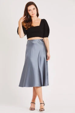 Sophie Grey Satin Skirt -Tulle Clothing LACE BEADS 2128