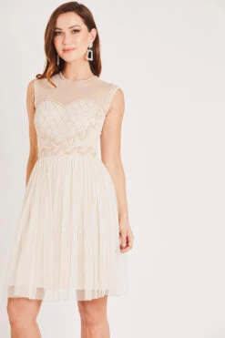 Cecilia Pearl Embellished Skater Dress -Tulle Clothing LACE BEADS 2208