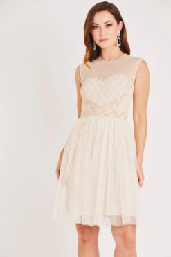 Cecilia Pearl Embellished Skater Dress -Tulle Clothing LACE BEADS 2210