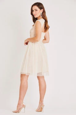 Cecilia Pearl Embellished Skater Dress -Tulle Clothing LACE BEADS 2226