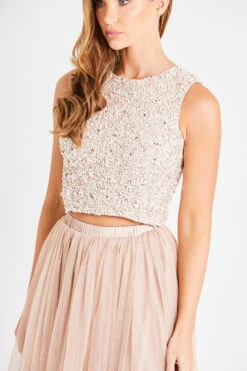 Picasso Nude Embellished Sequin Top -Tulle Clothing LNB1194NDE 3
