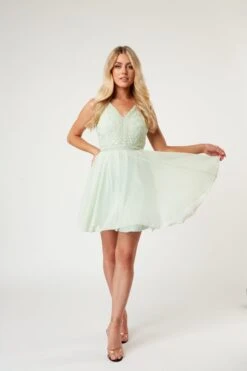 Cheri Embroidered Mint Green Skater Dress -Tulle Clothing LaceandBeads142
