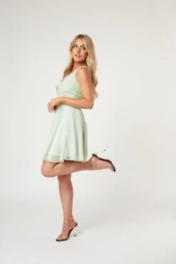 Cheri Embroidered Mint Green Skater Dress -Tulle Clothing LaceandBeads148