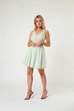 Cheri Embroidered Mint Green Skater Dress -Tulle Clothing LaceandBeads152