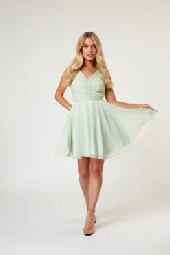 Cheri Embroidered Mint Green Skater Dress -Tulle Clothing LaceandBeads168