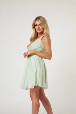 Cheri Embroidered Mint Green Skater Dress -Tulle Clothing LaceandBeads179
