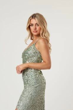 Gloria Sage Green Beaded Maxi Dress -Tulle Clothing LaceandBeads774