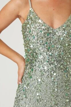 Gloria Sage Green Beaded Maxi Dress -Tulle Clothing LaceandBeads781