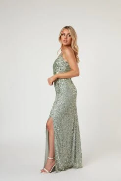 Gloria Sage Green Beaded Maxi Dress -Tulle Clothing LaceandBeads800