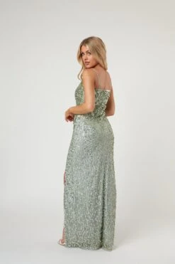 Gloria Sage Green Beaded Maxi Dress -Tulle Clothing LaceandBeads805