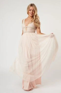Myla Nude Embellished Maxi Dress -Tulle Clothing LaceandBeads885