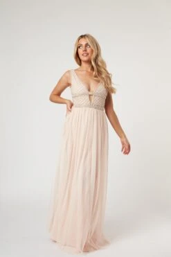 Myla Nude Embellished Maxi Dress -Tulle Clothing LaceandBeads891