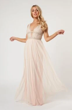 Myla Nude Embellished Maxi Dress -Tulle Clothing LaceandBeads896