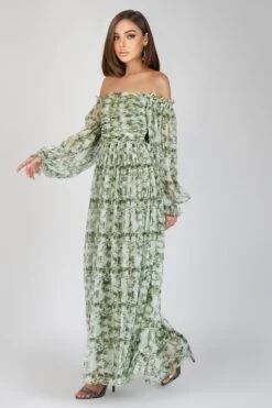 Lana Green Floral Printed Tulle Dress -Tulle Clothing Lana 4