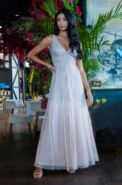 Lorelai Blush Pink Embellished Maxi Dress -Tulle Clothing LorelaiNude 3