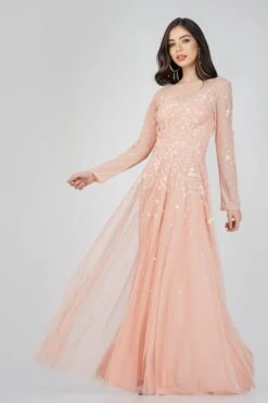 Luciene Long Sleeve Embellished Maxi Dress In Blush Pink
