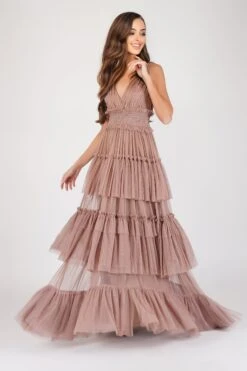 Luna Mink Tulle Plunge Maxi Dress 8 Luna Mink Tulle Plunge Maxi Dress -Tulle Clothing Luna 2