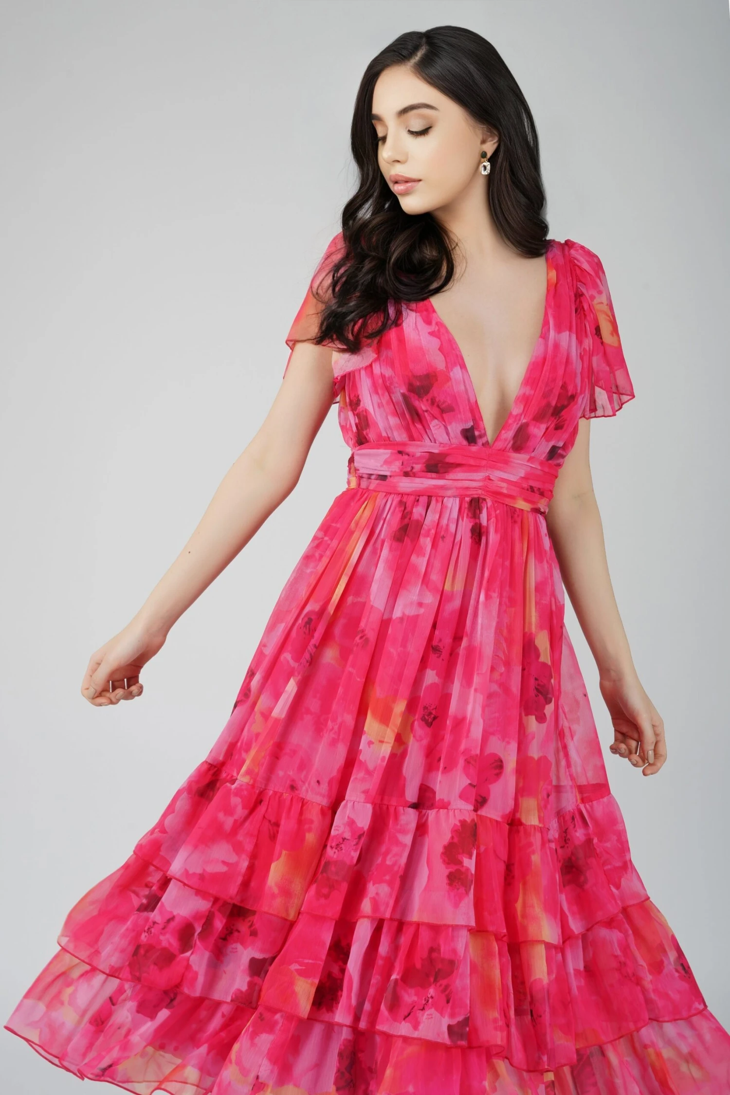 Madison Sunset Pink Chiffon Midi Dress 4 Madison Sunset Pink Chiffon Midi Dress - Image 2