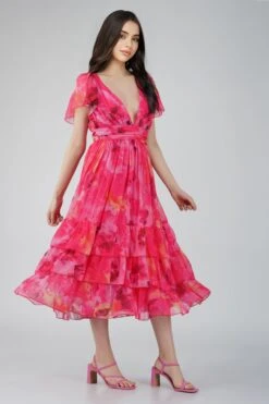 Madison Sunset Pink Chiffon Midi Dress 11 Madison Sunset Pink Chiffon Midi Dress -Tulle Clothing MADISONMISICHIFFONPINK 2