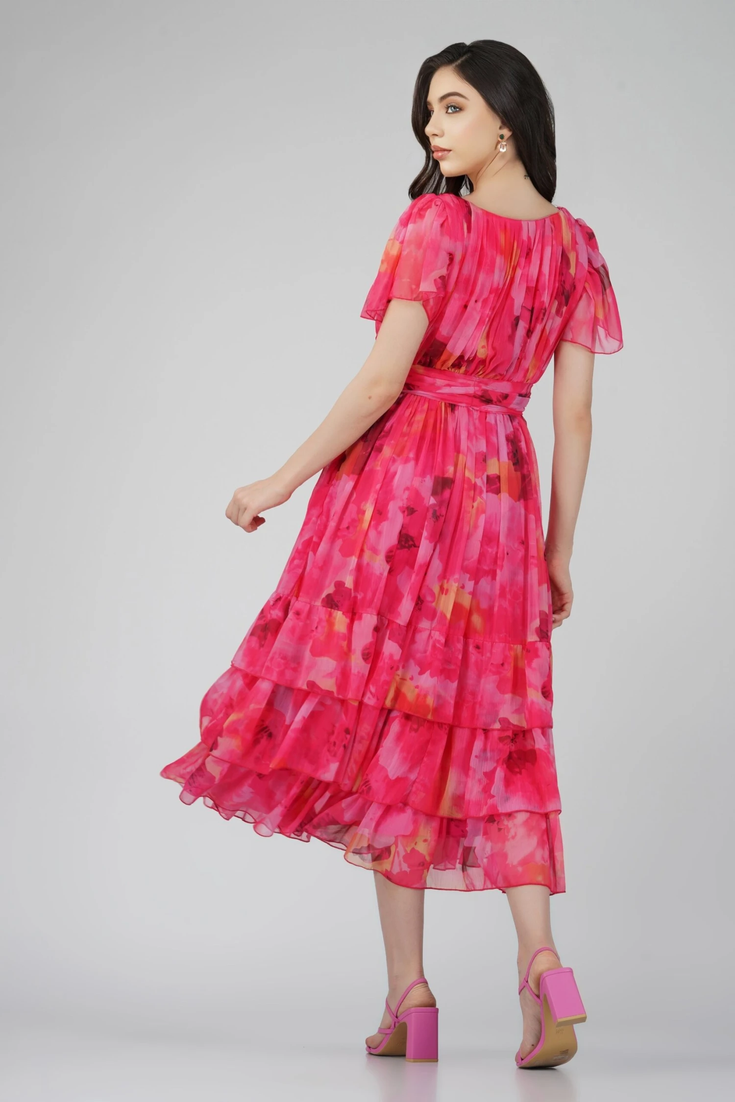 Madison Sunset Pink Chiffon Midi Dress 6 Madison Sunset Pink Chiffon Midi Dress - Image 4
