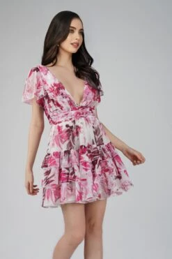 Madison Pink Printed Chiffon Mini Dress -Tulle Clothing MadisonCHiffonMiniinPink 5
