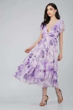 Madison Lavender Chiffon Bridesmaid Dress -Tulle Clothing MadisonMidiLavenderPrint 4